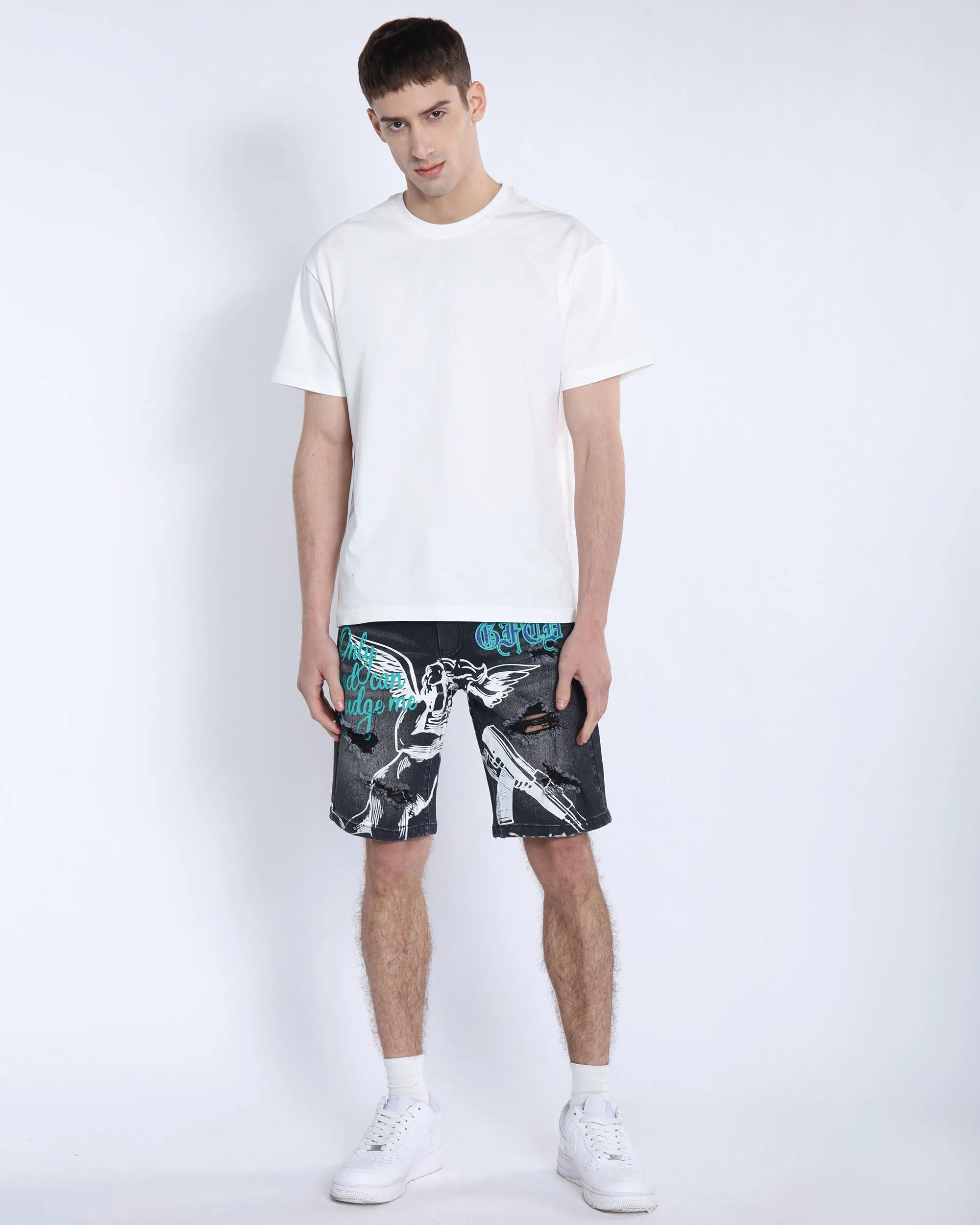 Black Ripped Denim Shorts: Street Art Vibes-Mexico Local Delivery