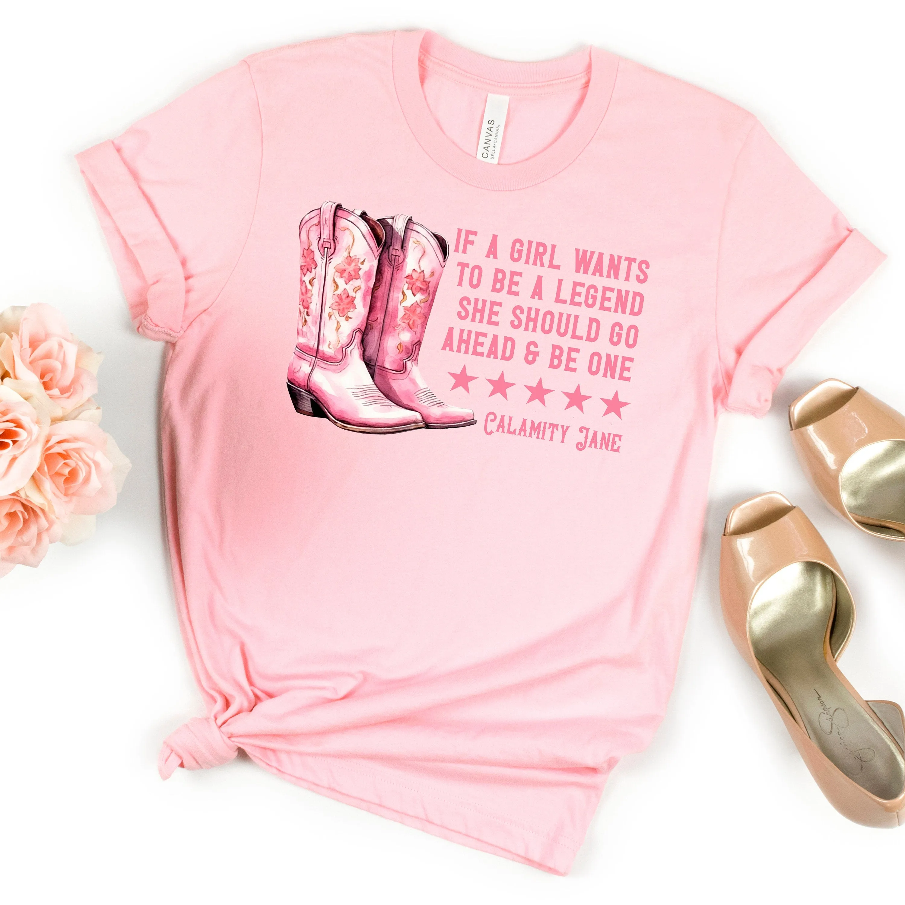 Cowgirl Shirt, Pink Cowgirl Boots, coastal cowgirl, cowgirl shirt for women, western legend girl quote, pink calamity jane shirt