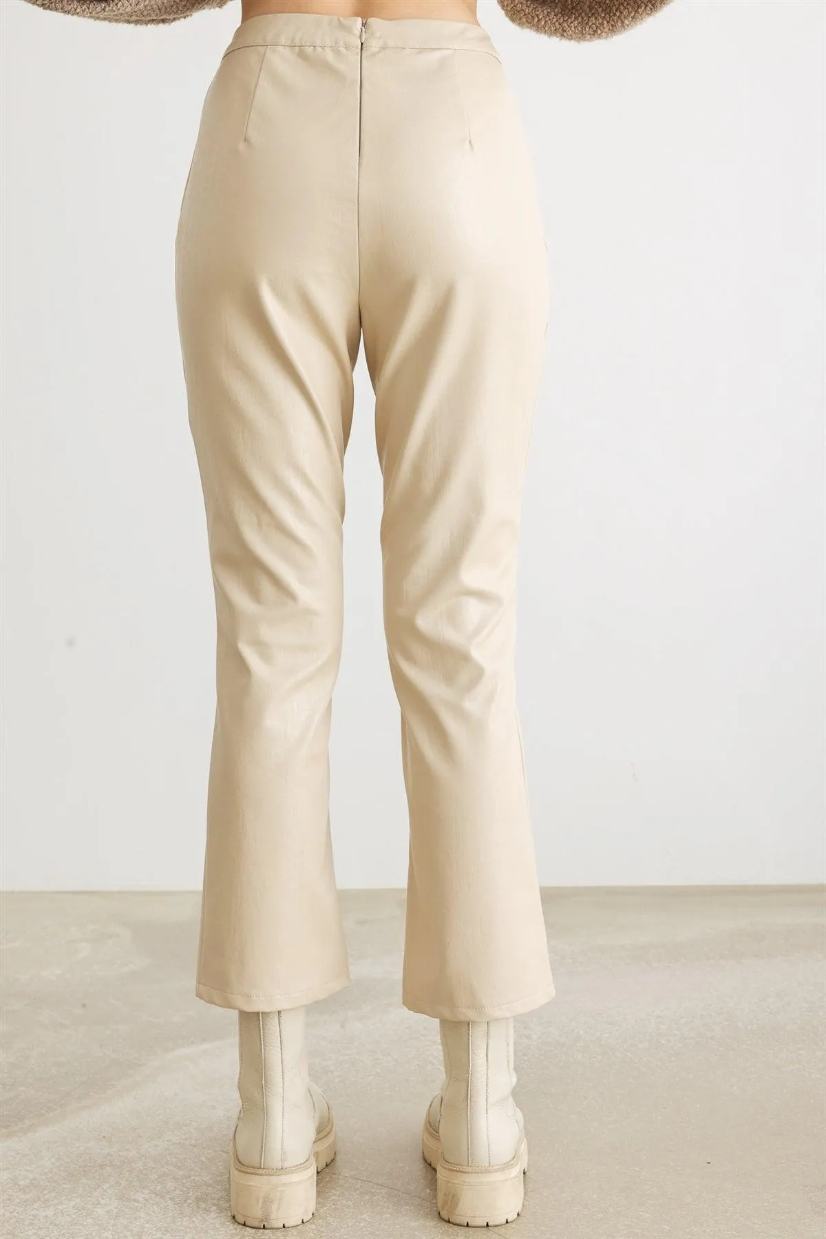 Cream Faux Leather High Waist Pants /1-2-2-1