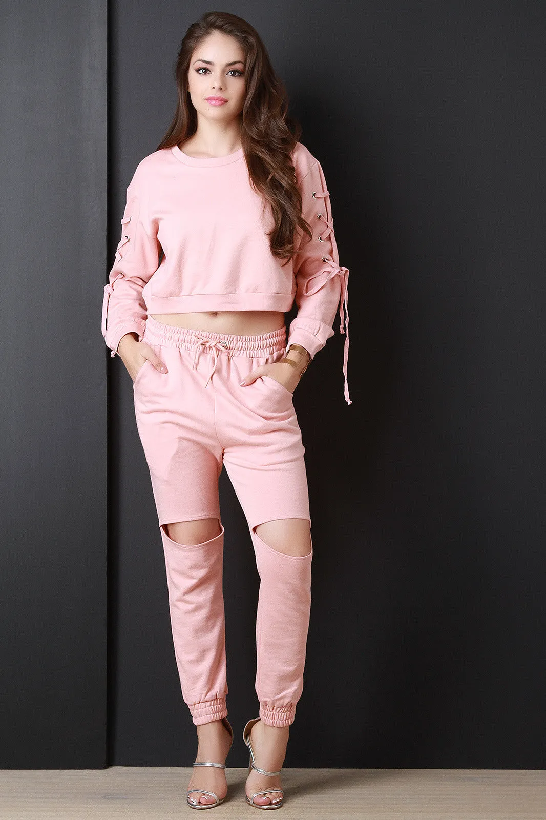 French Terry Cut Out Drawstring Jogger Pants