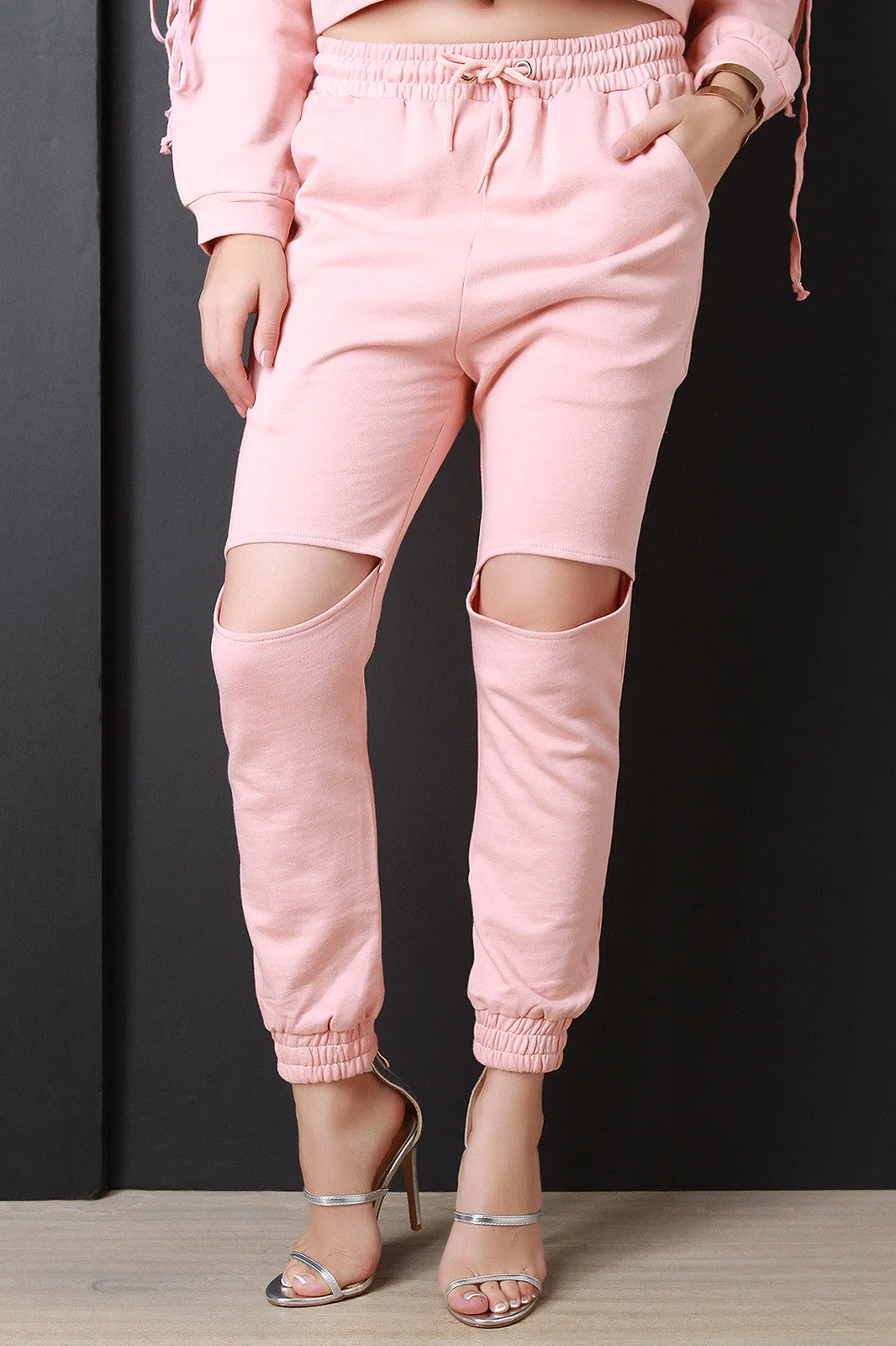 French Terry Cut Out Drawstring Jogger Pants