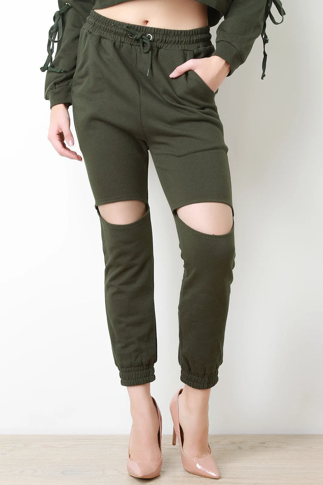 French Terry Cut Out Drawstring Jogger Pants