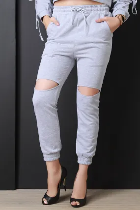 French Terry Cut Out Drawstring Jogger Pants
