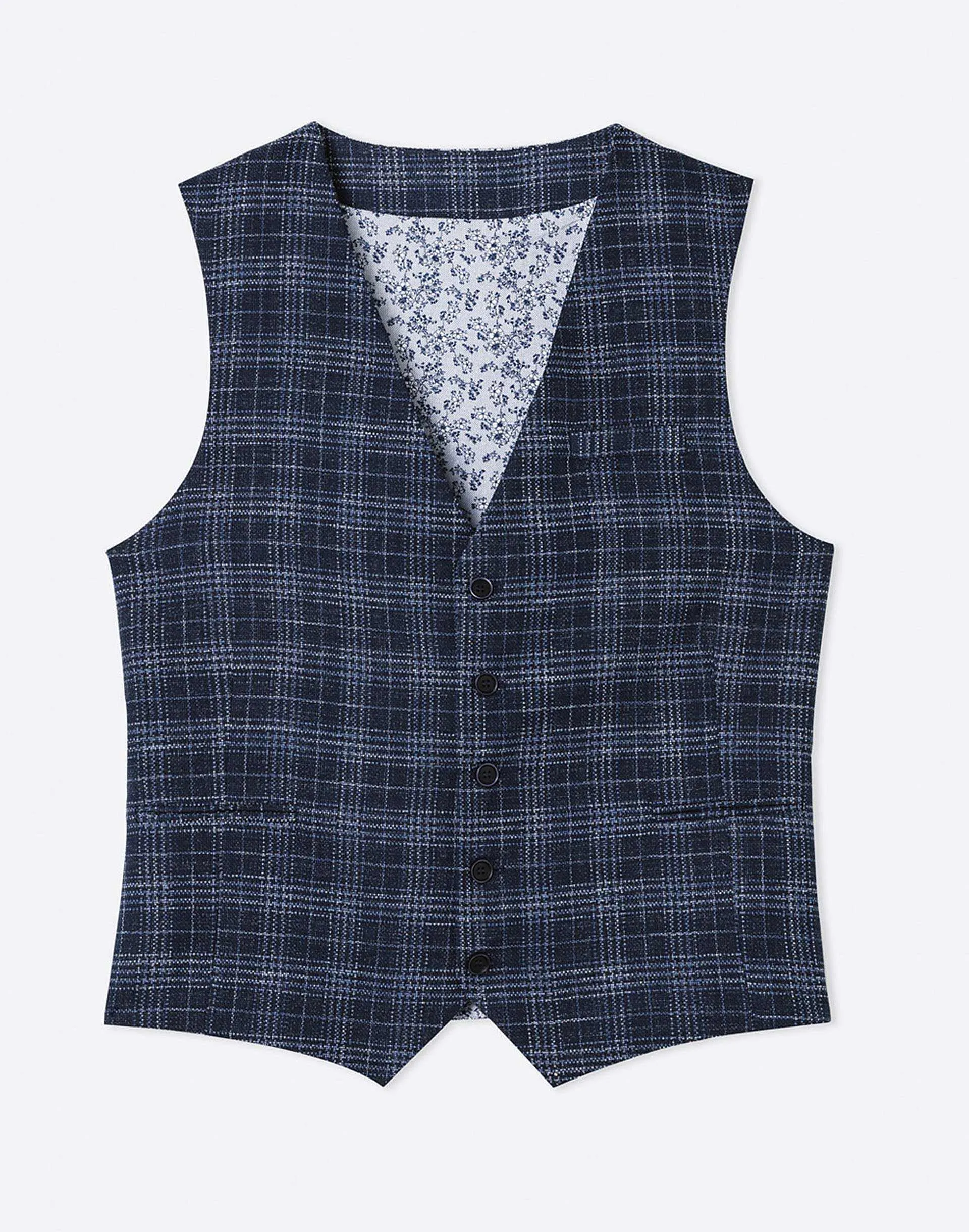 Gilet droit carreaux bleu marine