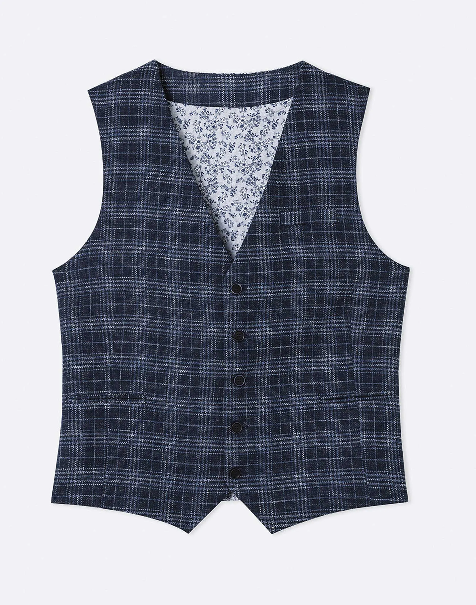Gilet droit carreaux bleu marine