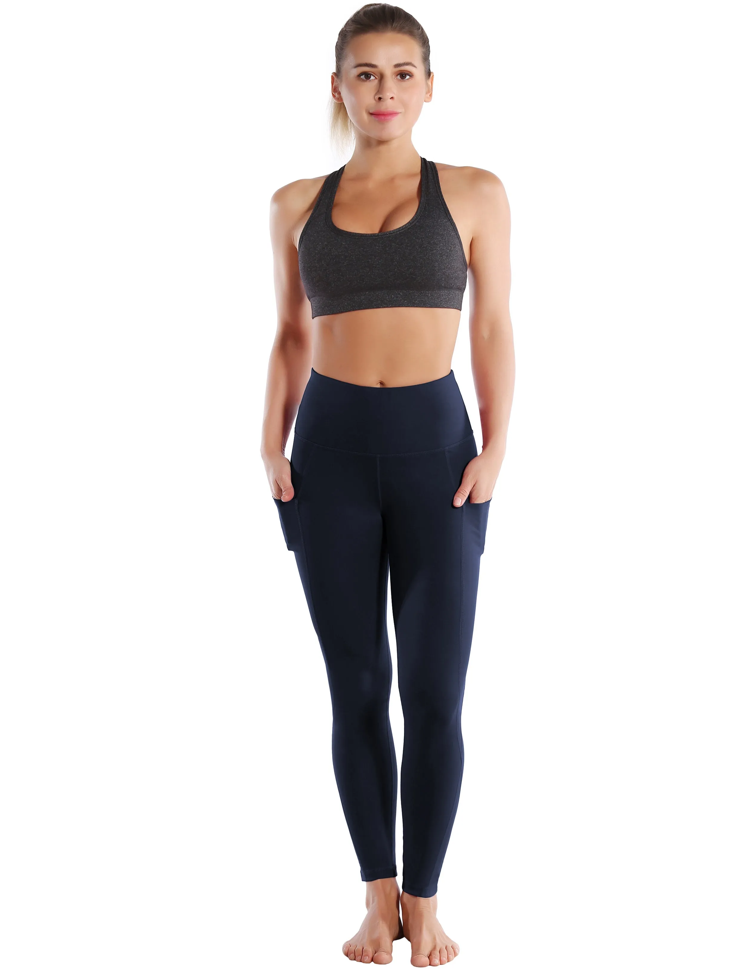 High Waist Side Pockets Biking Pants navyblue_Biking