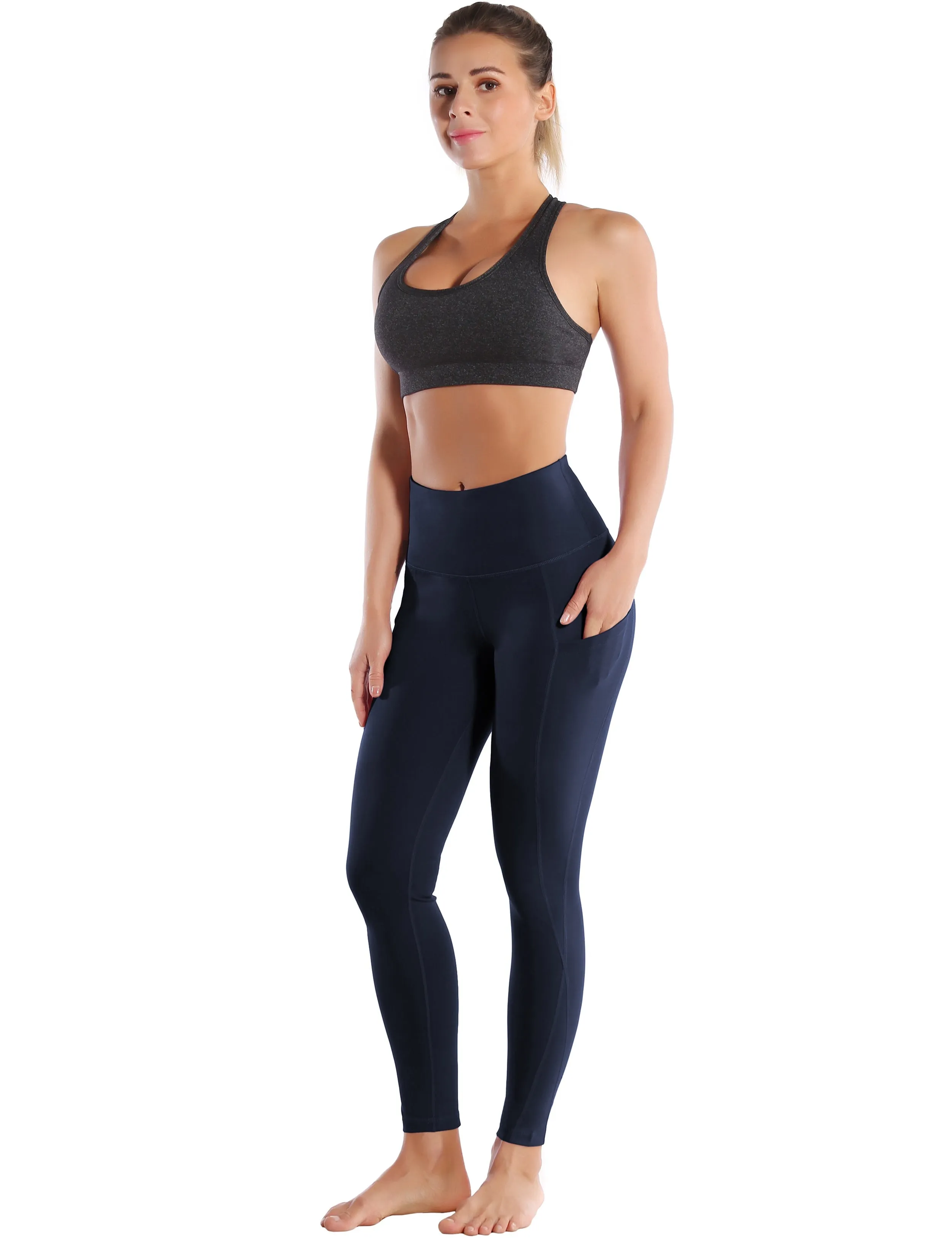 High Waist Side Pockets Biking Pants navyblue_Biking