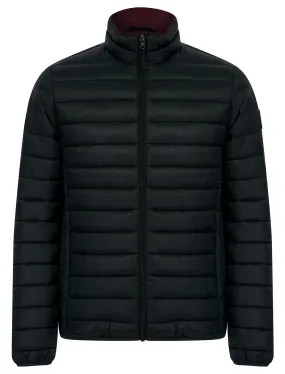 Inigo Funnel Neck Quilted Puffer Jacket in Jet Black / Burgundy - Tokyo Laundry