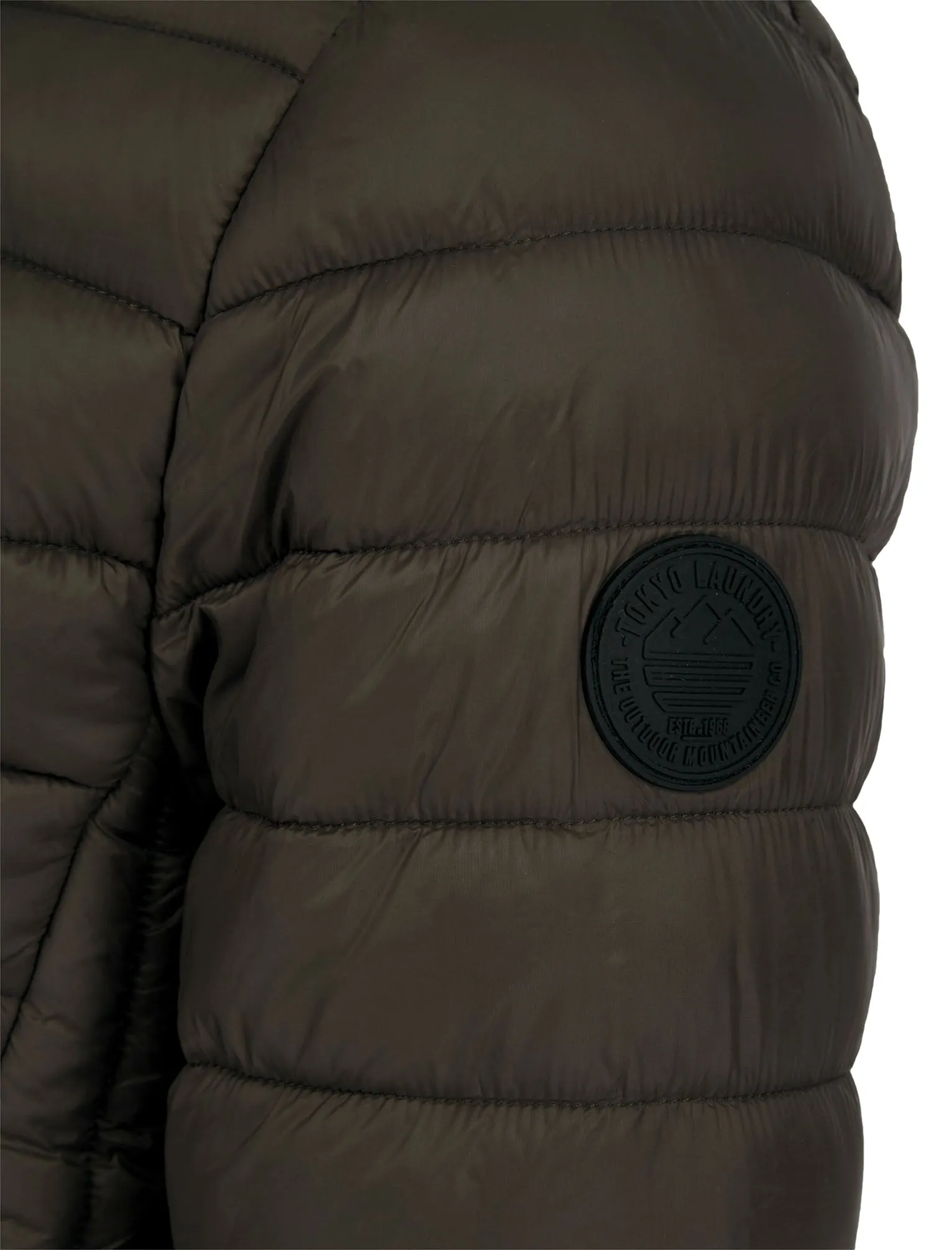 Inigo Funnel Neck Quilted Puffer Jacket in Khaki - Tokyo Laundry