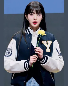 IVE Wonyoung Yonsei University Navy Varsity Jacket with Embroidered Patches