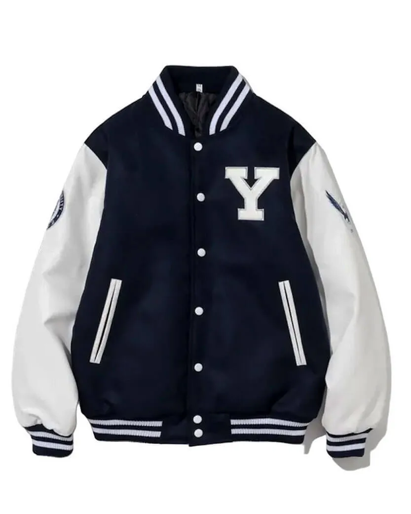 IVE Wonyoung Yonsei University Navy Varsity Jacket with Embroidered Patches