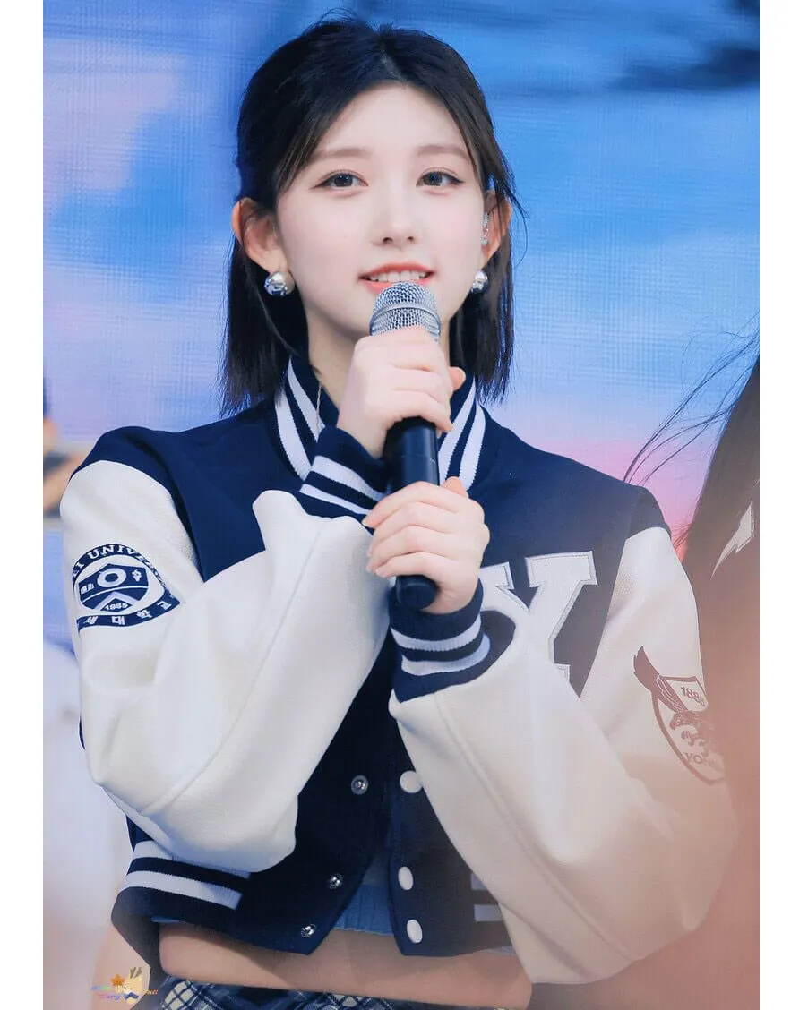 IVE Wonyoung Yonsei University Navy Varsity Jacket with Embroidered Patches