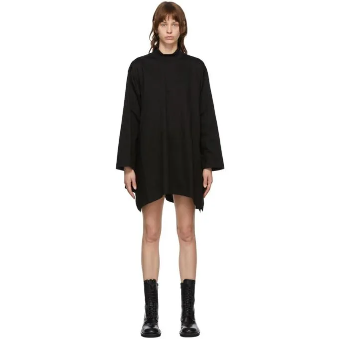 Juun.J Black Curve Hem Turtleneck Dress