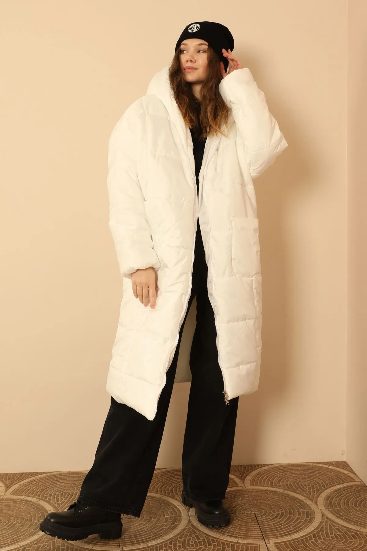 KKT Long Sleeve Oversize Women Coat - White - Baden-Baden