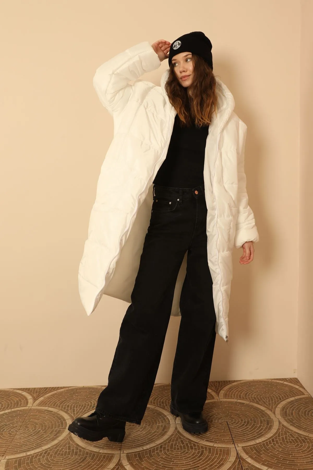 KKT Long Sleeve Oversize Women Coat - White - Baden-Baden
