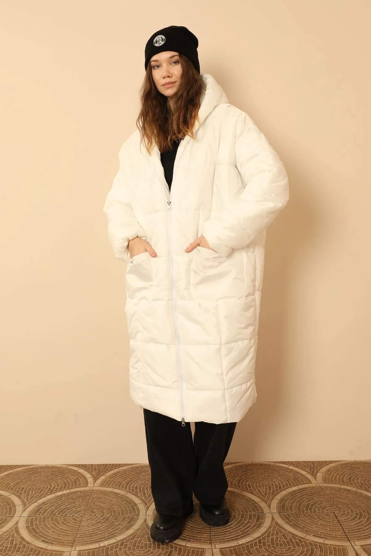 KKT Long Sleeve Oversize Women Coat - White - Baden-Baden