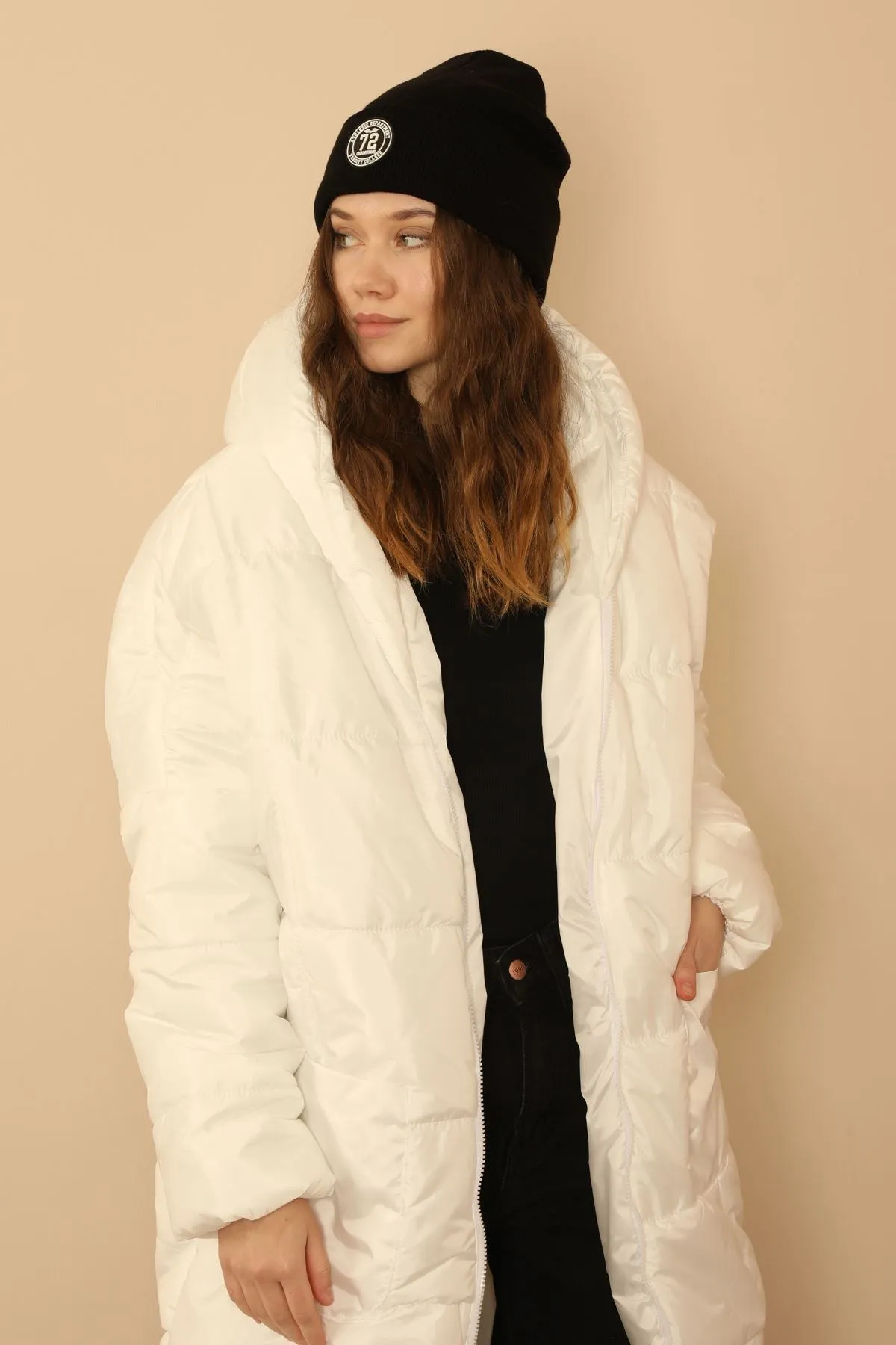 KKT Long Sleeve Oversize Women Coat - White - Baden-Baden
