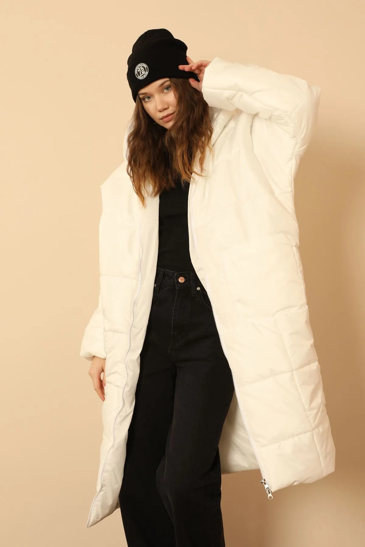 KKT Long Sleeve Oversize Women Coat - White - Baden-Baden