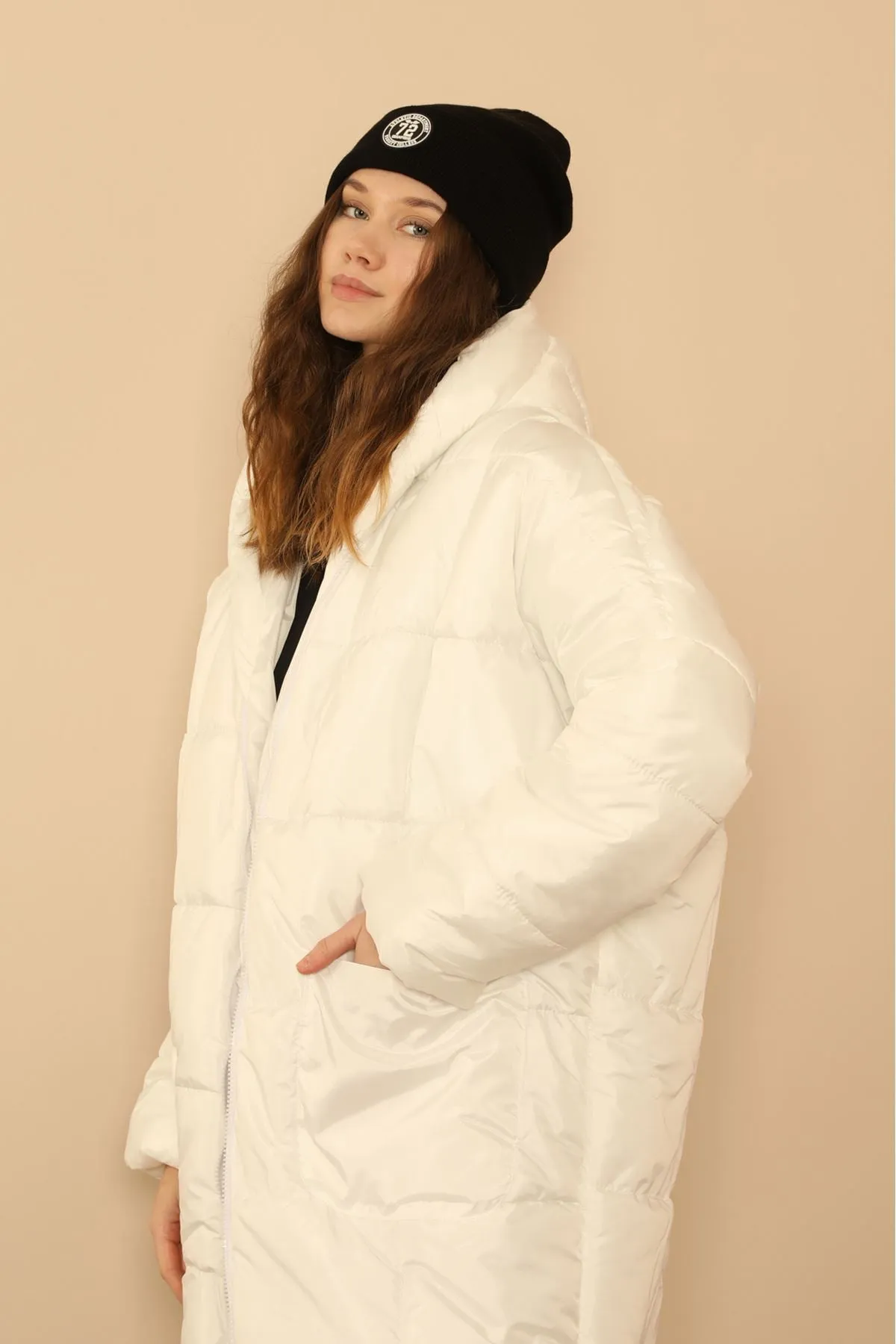 KKT Long Sleeve Oversize Women Coat - White - Baden-Baden