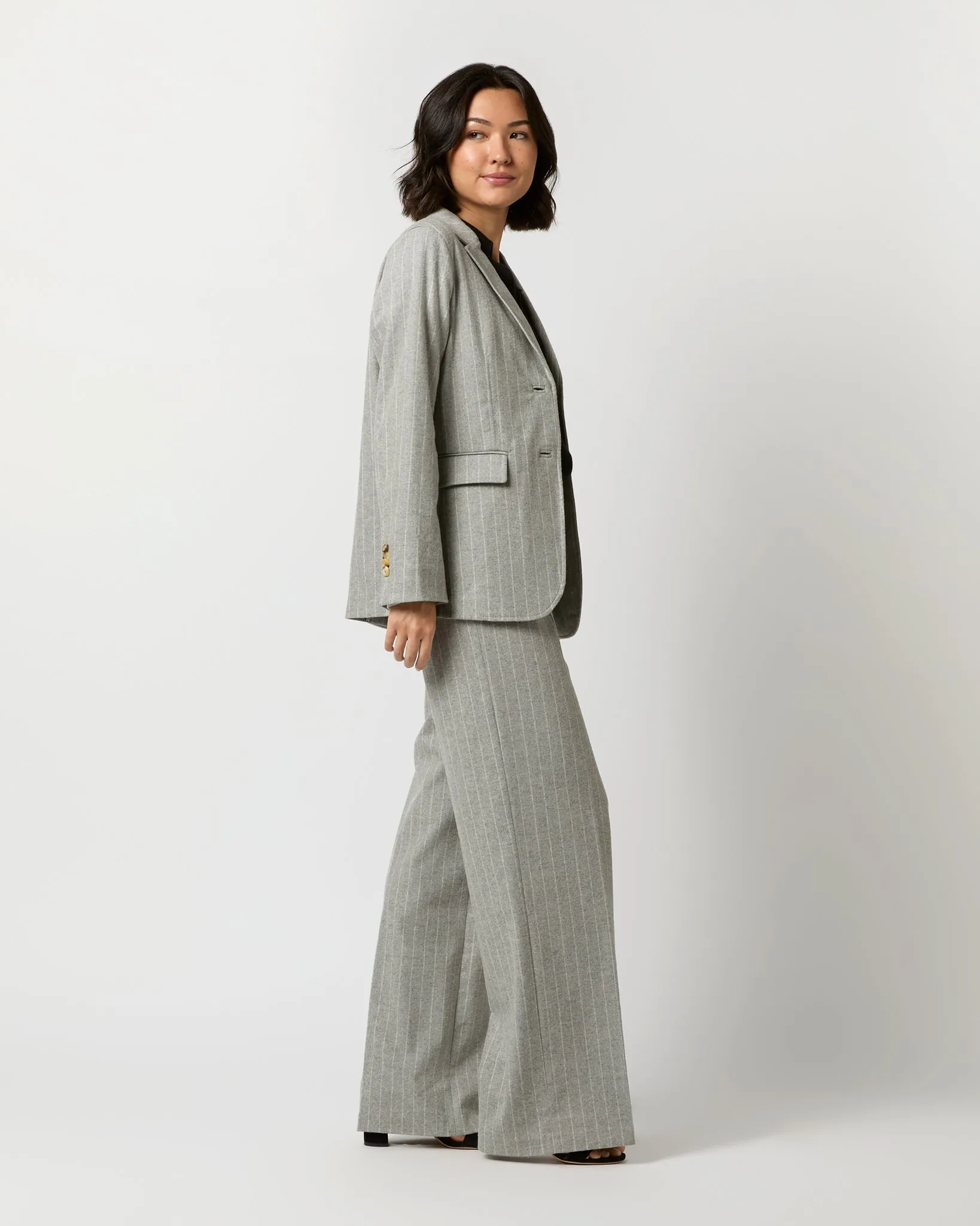 Maura Pull-On Pant in Grey Chalk Stripe Knit