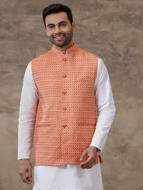 Men Ethnic Jacket Orange