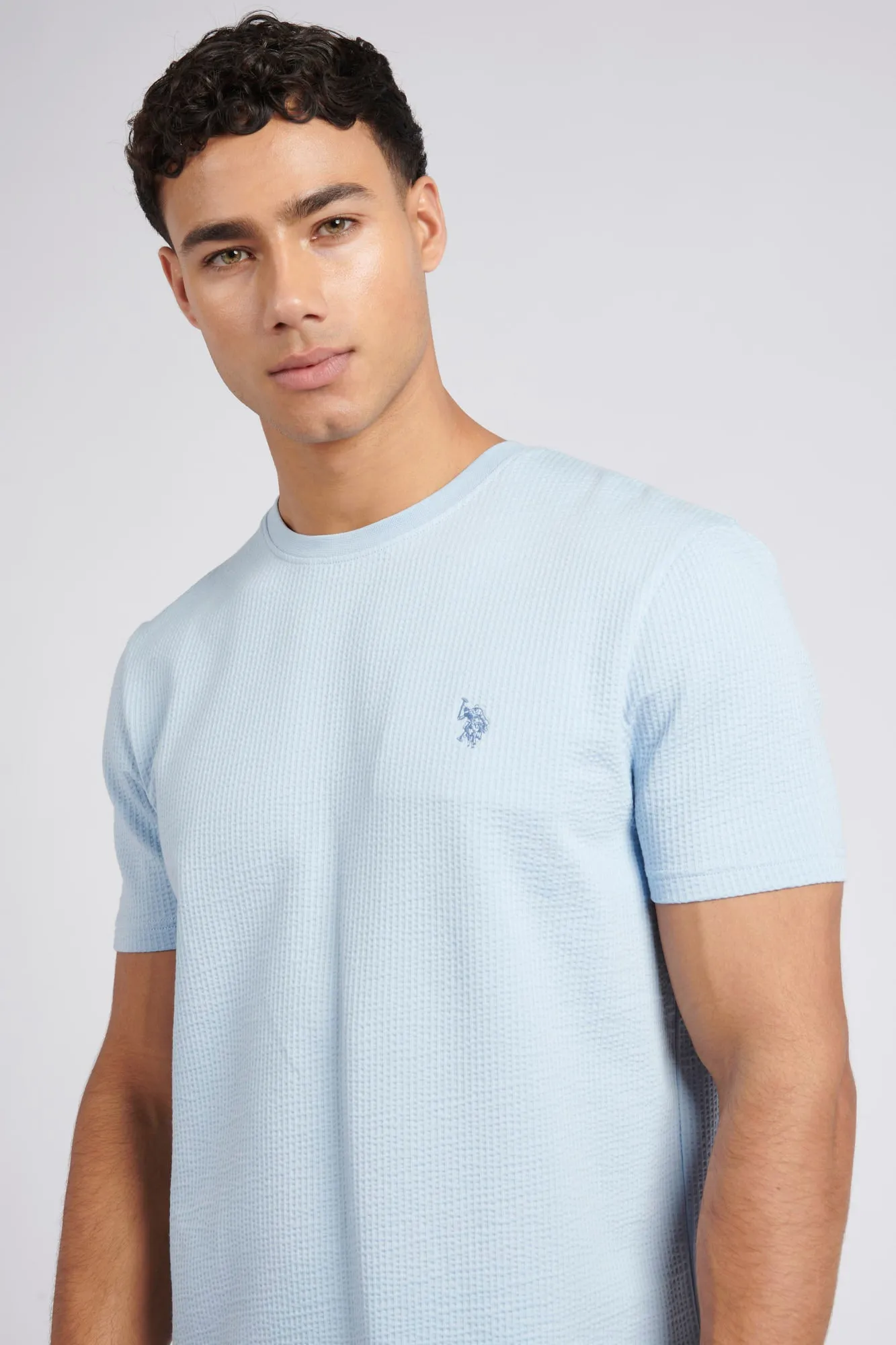 Mens Classic Fit Seersucker T-Shirt in Cashmere Blue