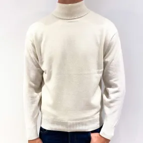 Men's Cream Cashmere Polo Neck Jumper Extra Large
