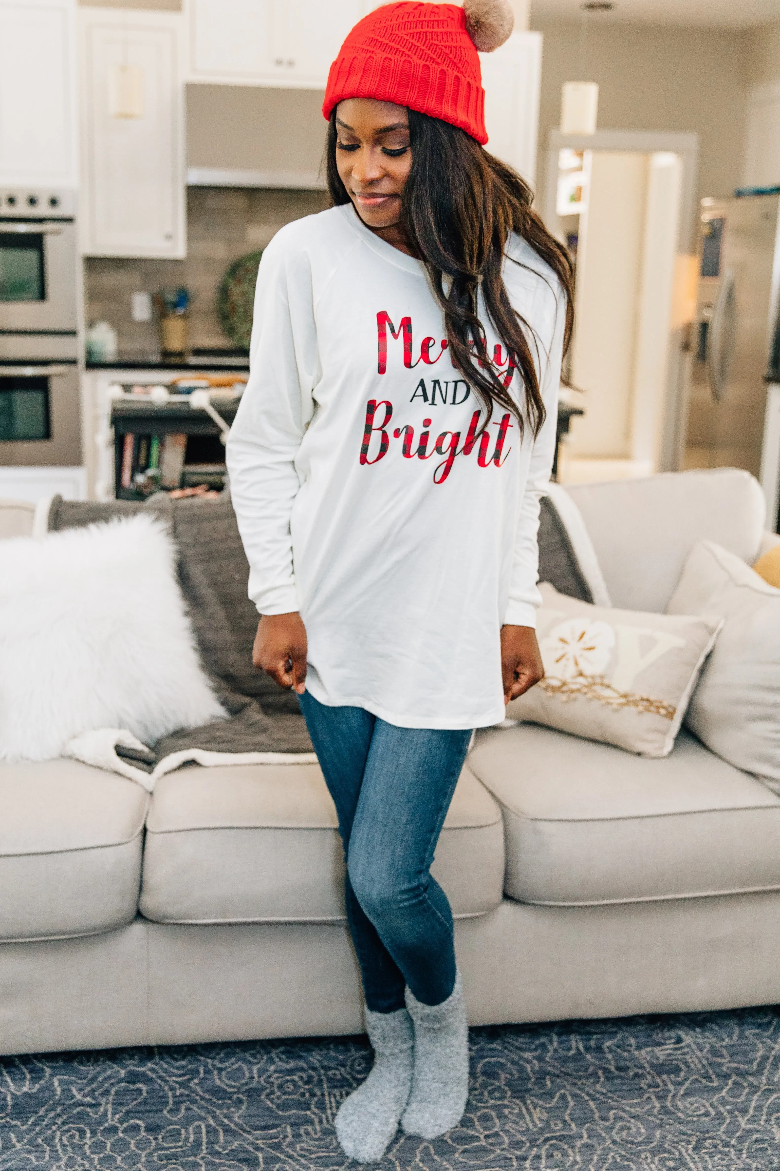 Merry And Bright Ivory Graphic Tunic