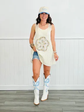 POL Cream Quilt & Lace Tunic Sweater Top (Reg.)