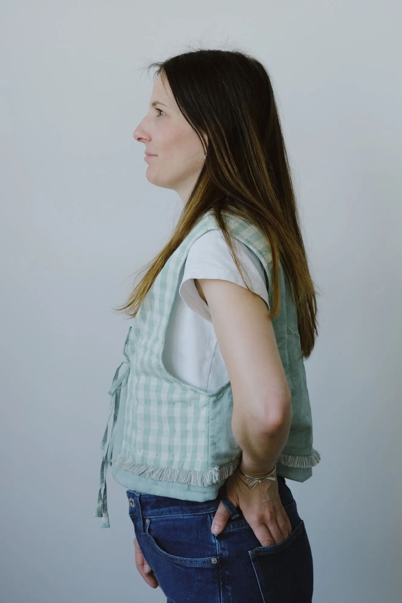 quilted gilet - mint gingham