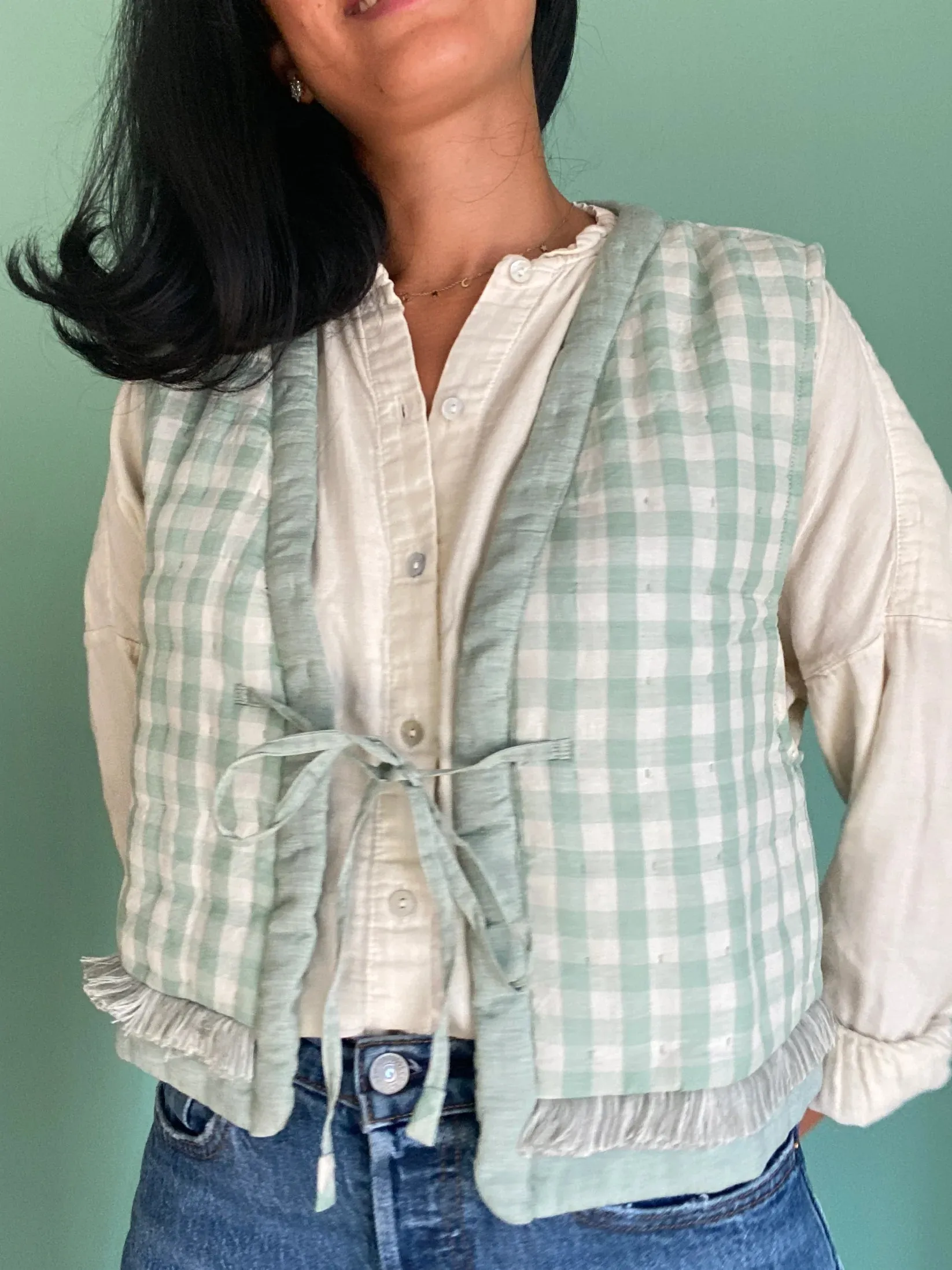 quilted gilet - mint gingham