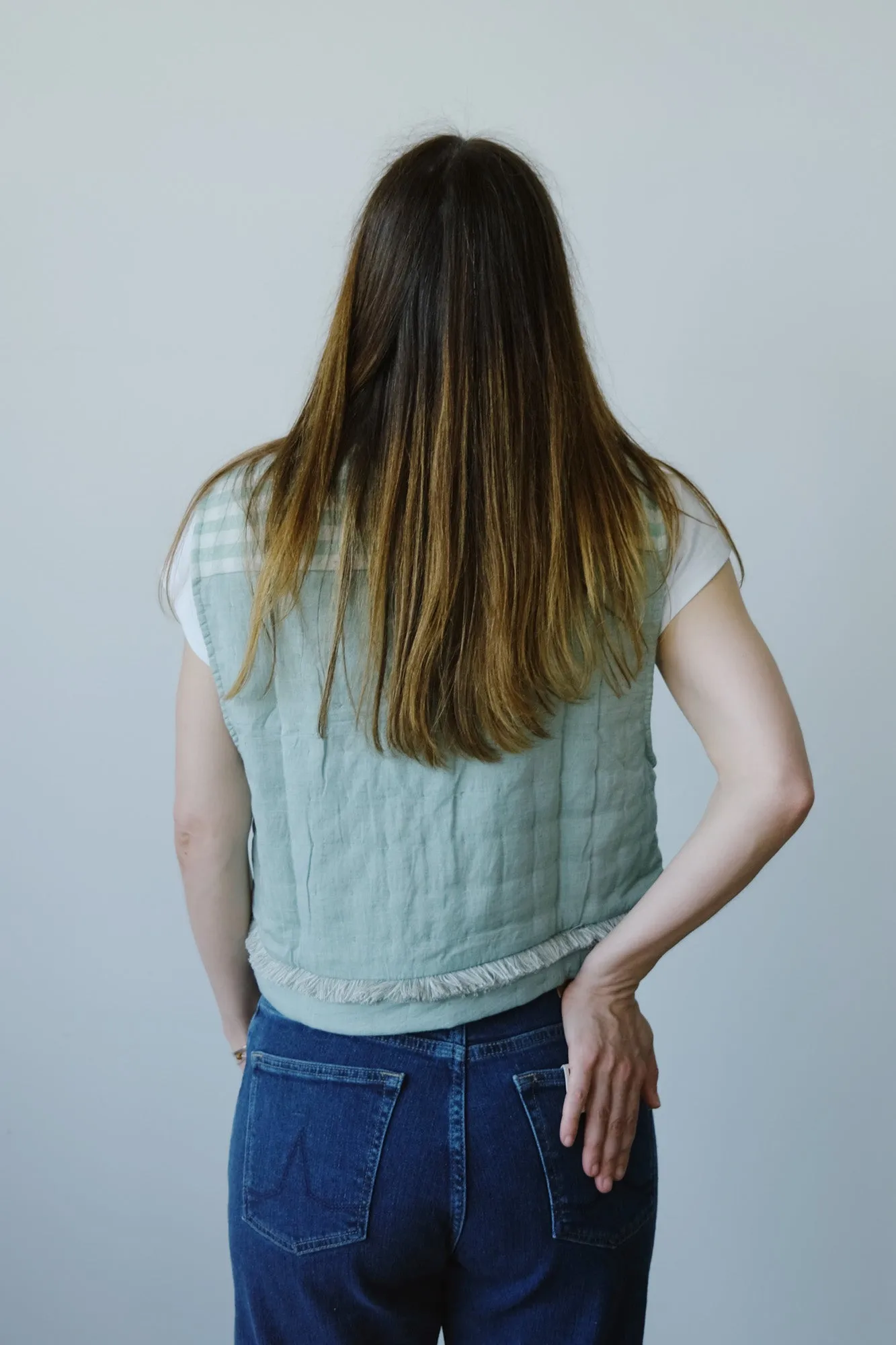 quilted gilet - mint gingham