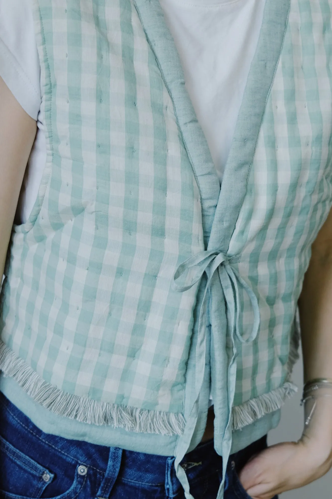 quilted gilet - mint gingham