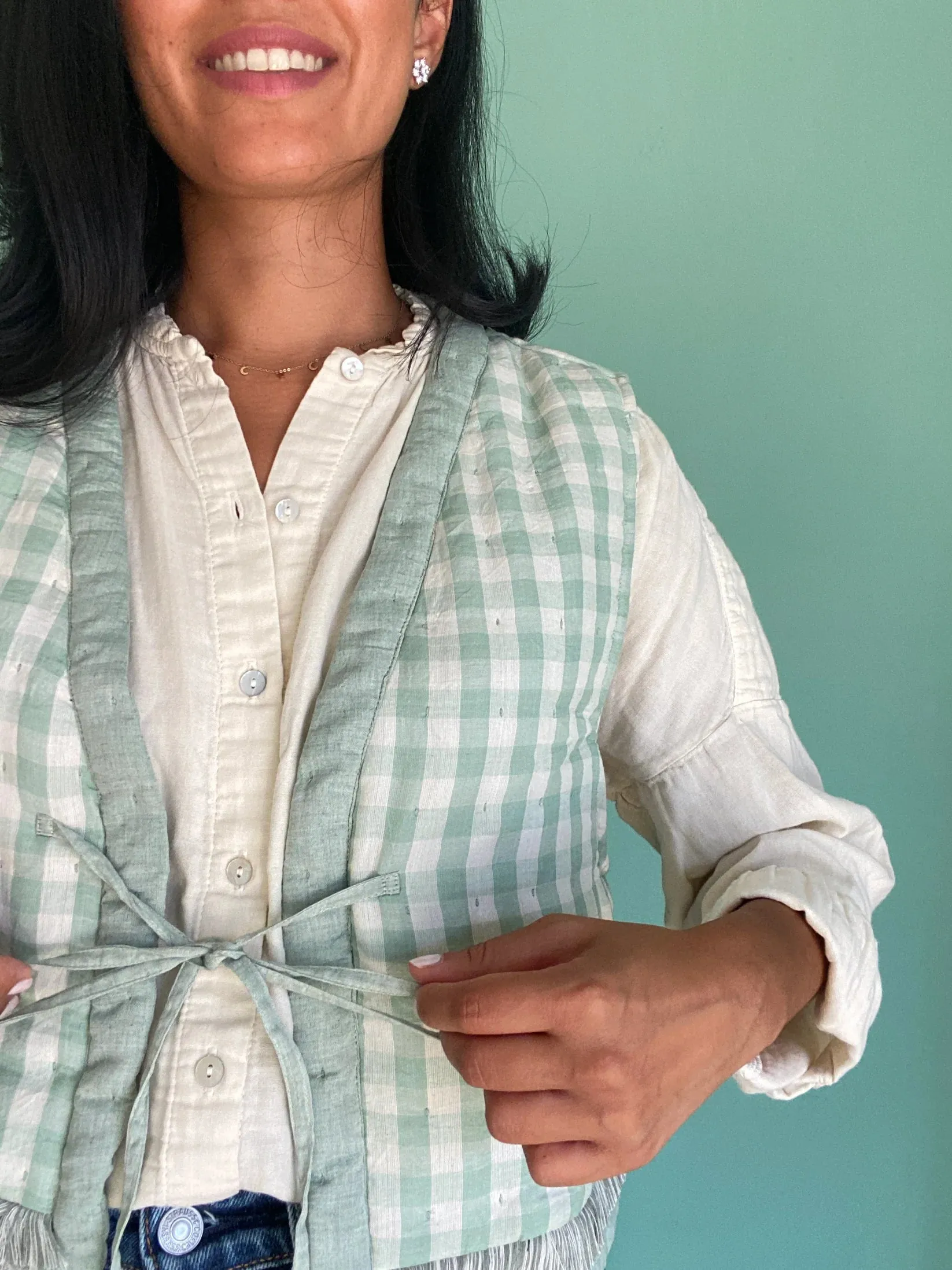 quilted gilet - mint gingham