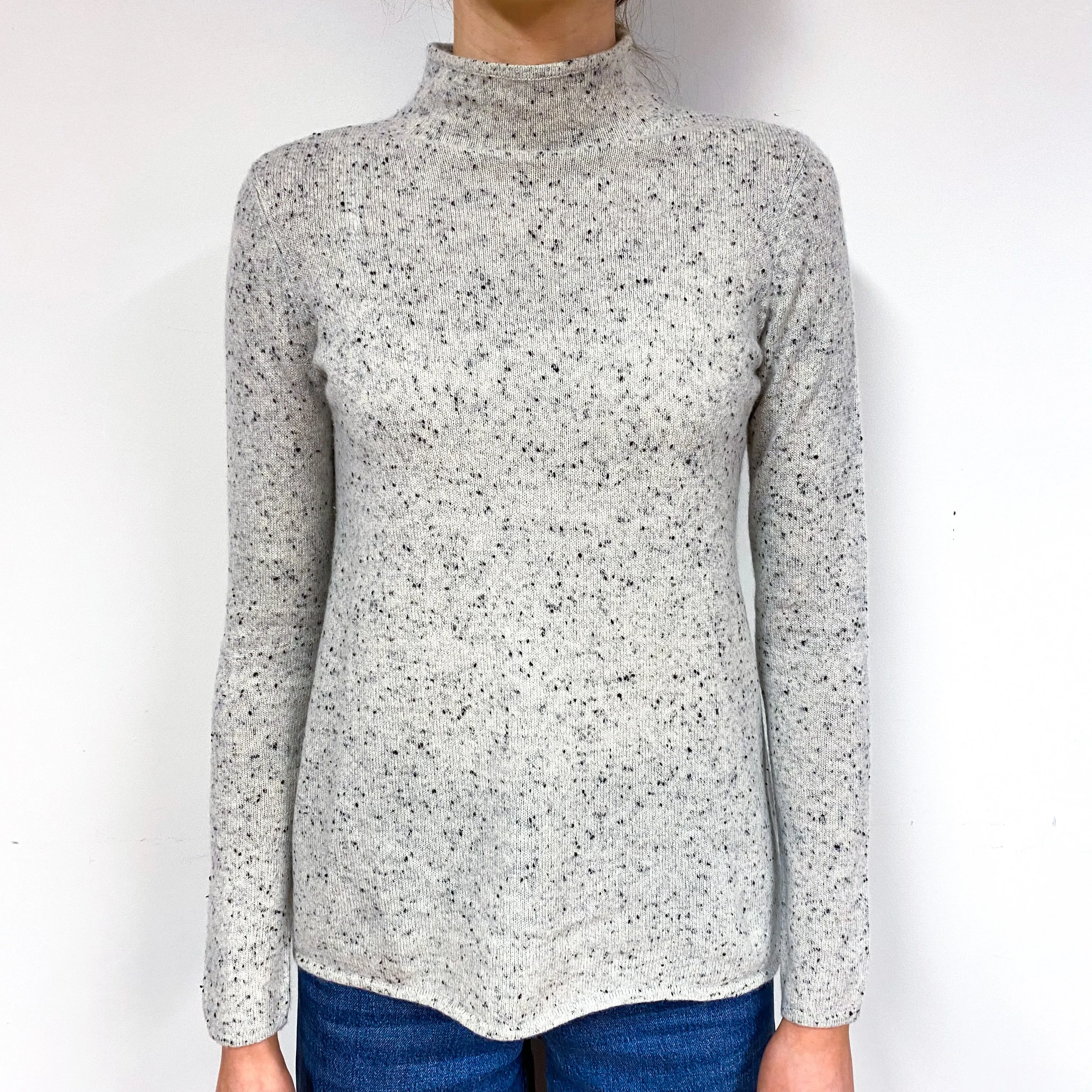 Smoke Grey Flecked Cashmere Turtle Neck Jumper Extra Small