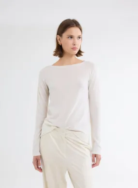 T-shirt Écru Col Bateau Manches Longues en 100% Cachemire