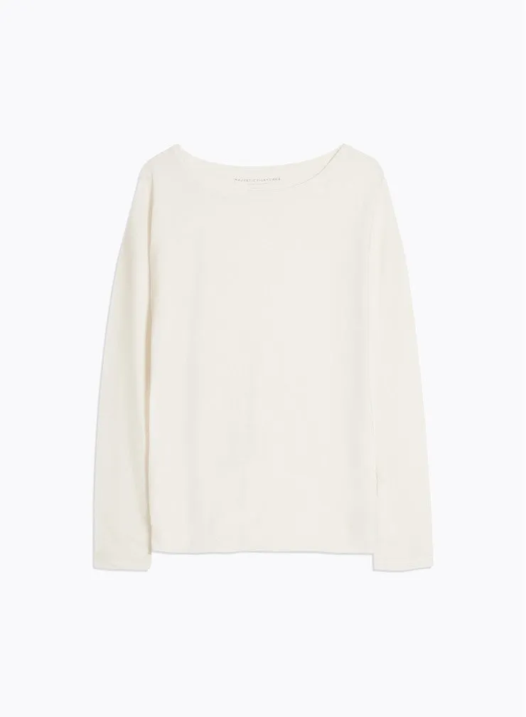 T-shirt Écru Col Bateau Manches Longues en 100% Cachemire