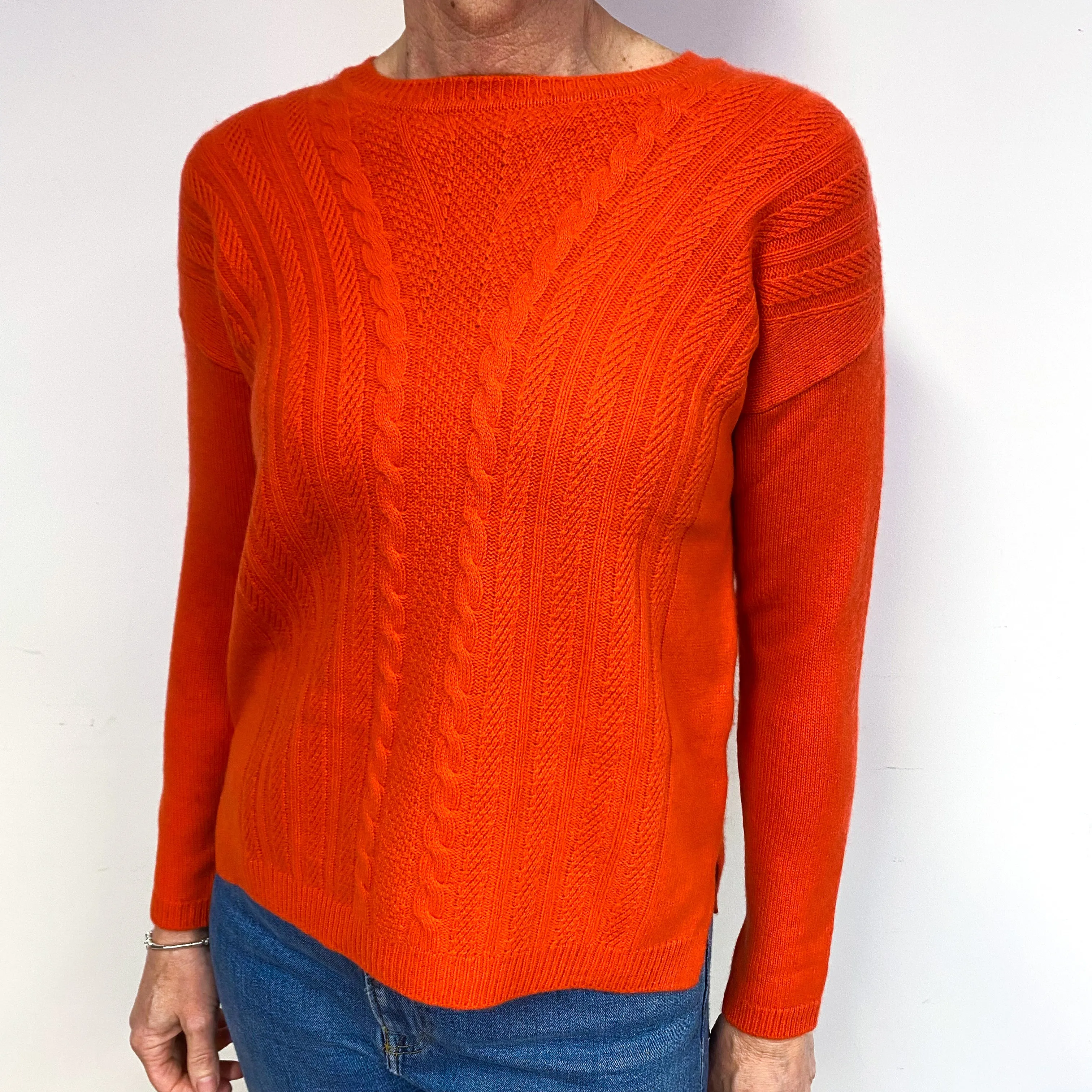 Tangerine Orange Cashmere Crew Neck Jumper Medium