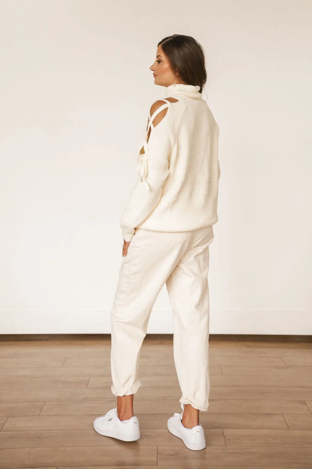 Taupe Lace Sleeve Sweater - SMALL & LARGE LEFT