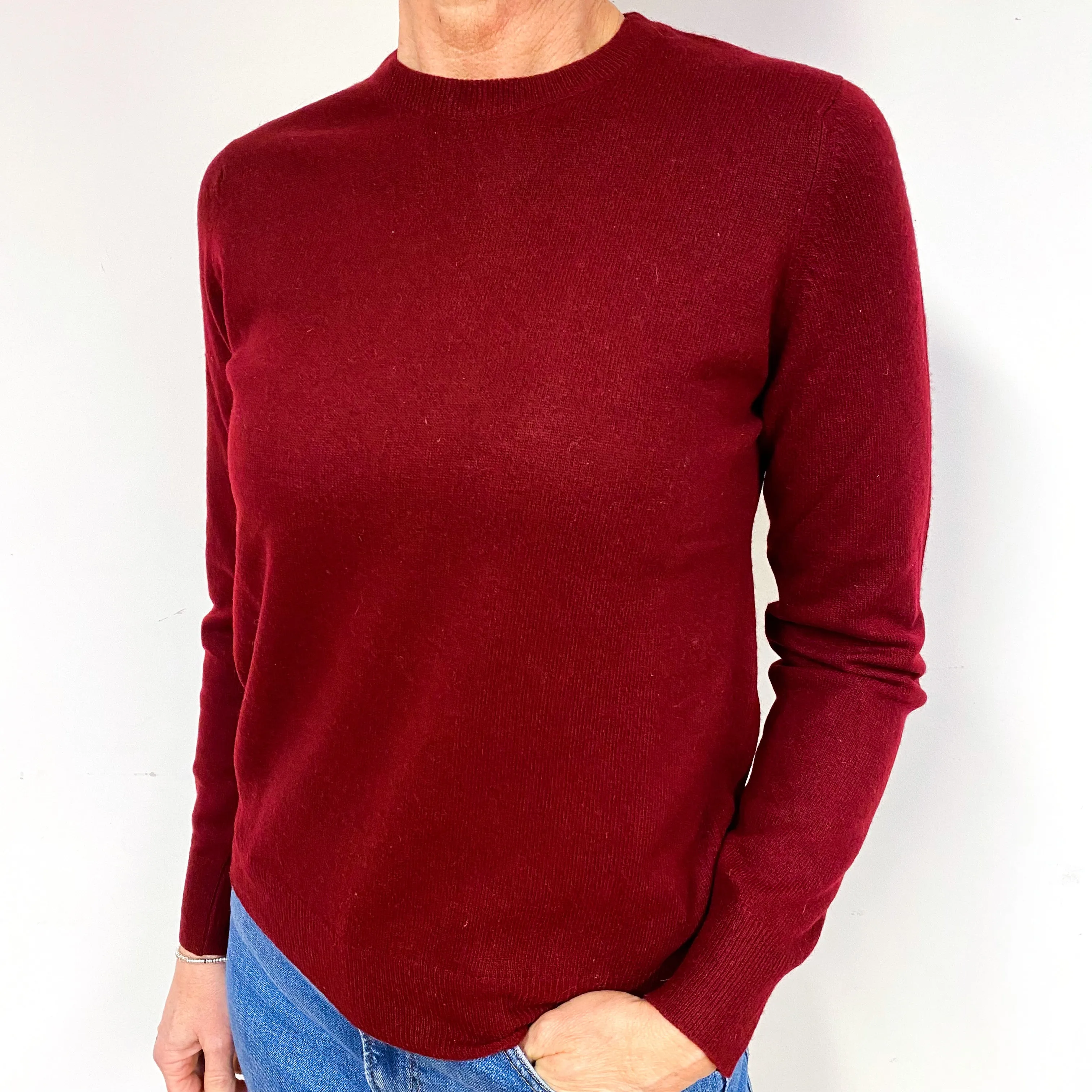 Vintage Burgundy Red Cashmere Crew Neck Jumper Medium