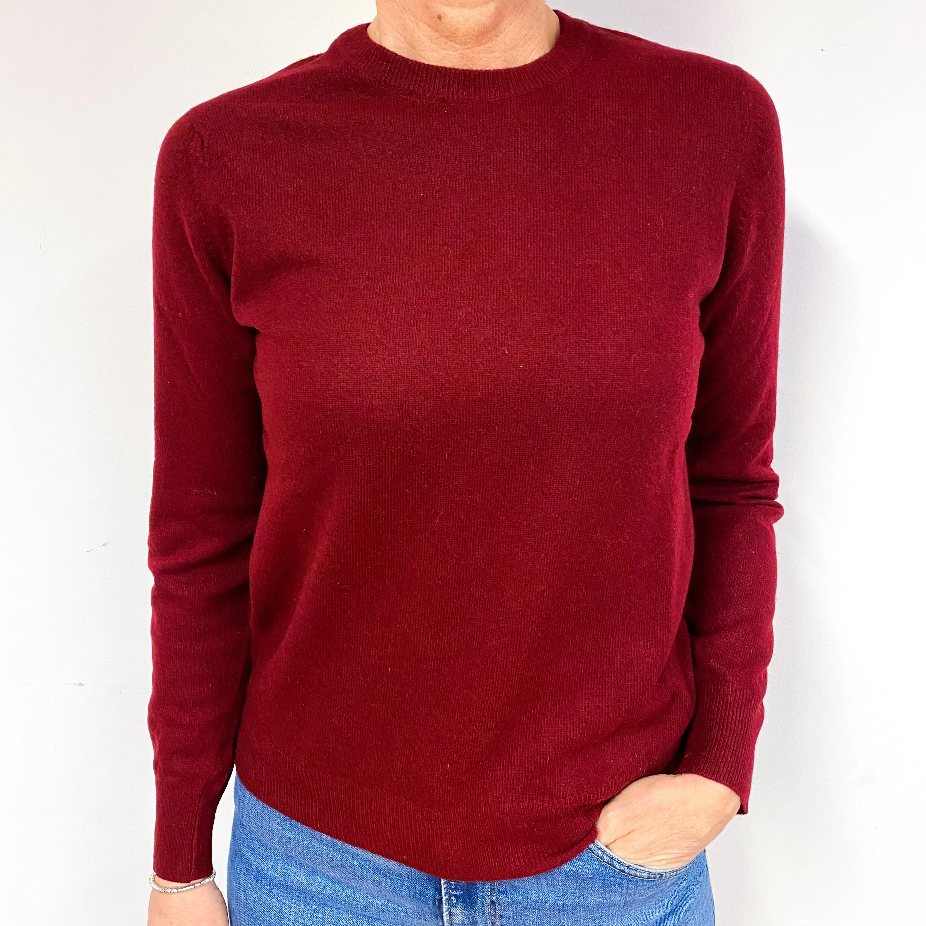 Vintage Burgundy Red Cashmere Crew Neck Jumper Medium