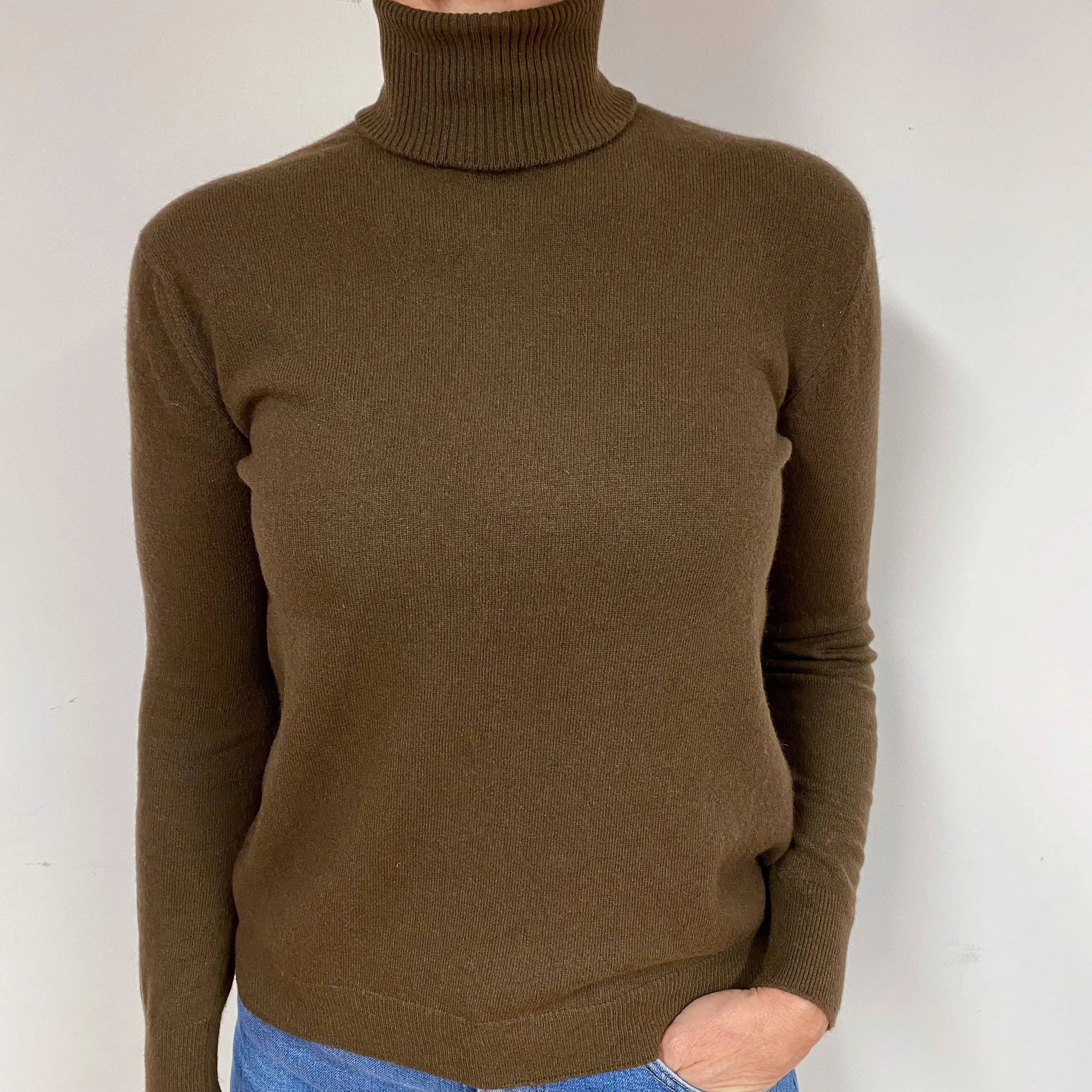 Vintage Pringle Brown Cashmere Polo Neck Jumper Medium