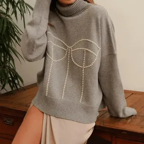 Women's Pearl Embellished Knitted Turtleneck Sweater