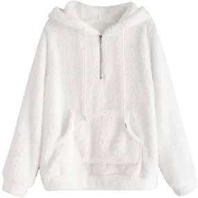 ZAFUL Women's Sherpa Half Zip Pullover Fleece Plaid Leopard Cropped Sweatshirts